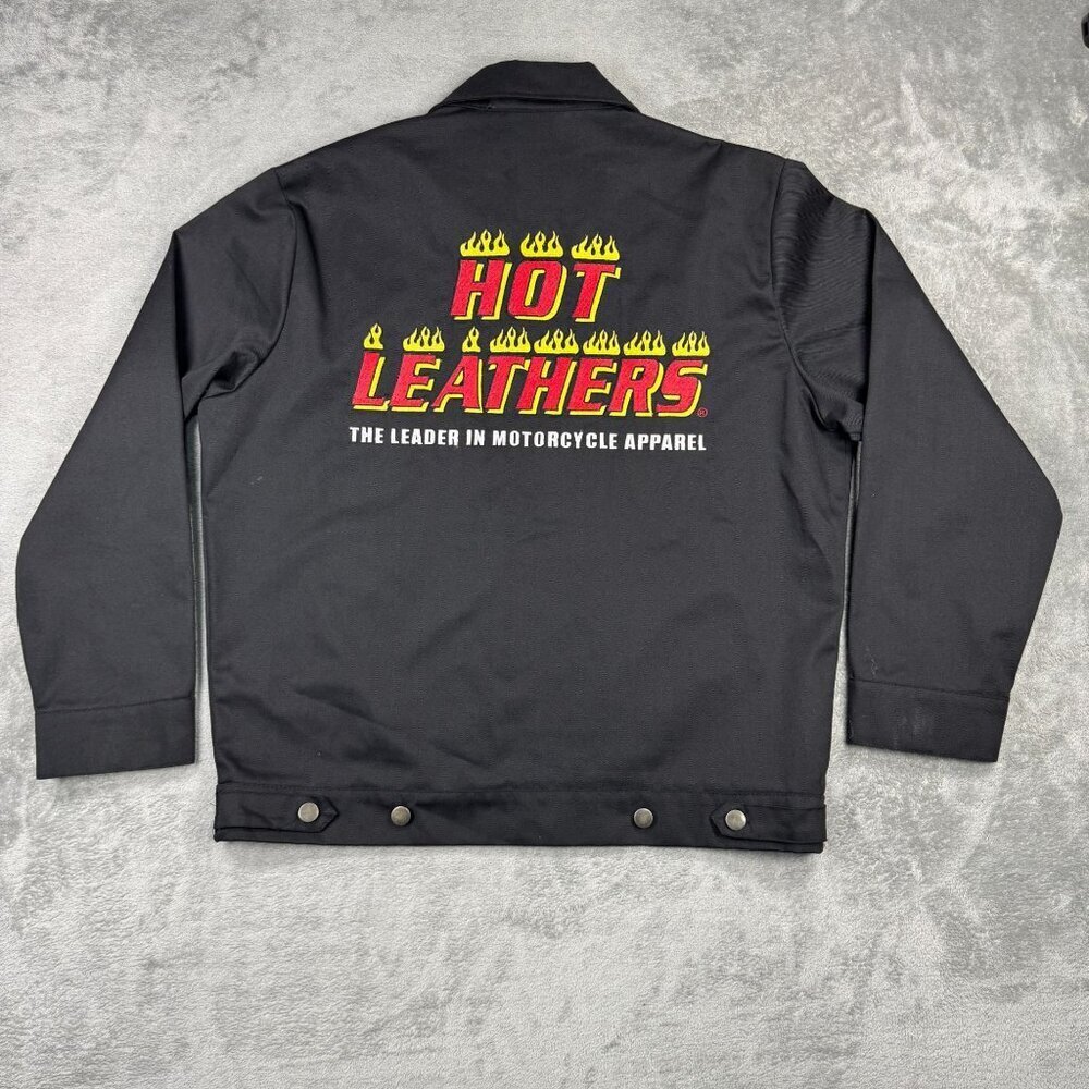 Hot Leathers Bomber Jacket Mens M Motorcycle Full Zip Embroidered Y2K Bikercore